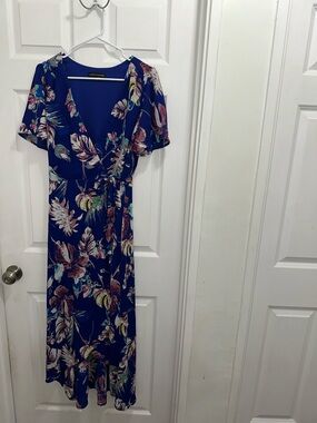 Chris McLaughlin Print Wrap Maxi Dress in Royal Blue